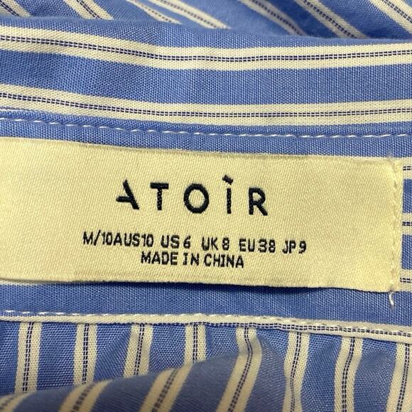 Atoir Women's Blue Striped Long Sleeve Cropped Button Down Shirt Top Size 10 - Picture 4 of 5